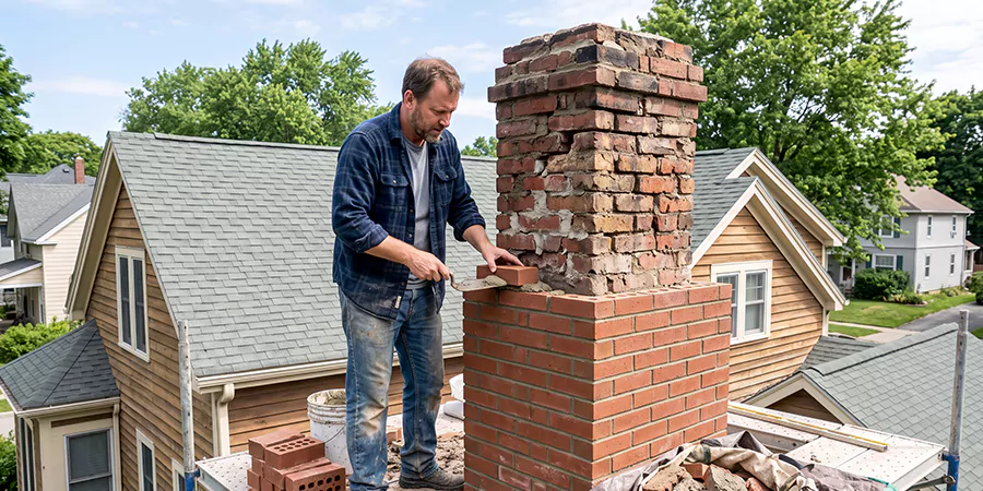Old and Crumbling Brick Chimney Rebuild Upper Darby