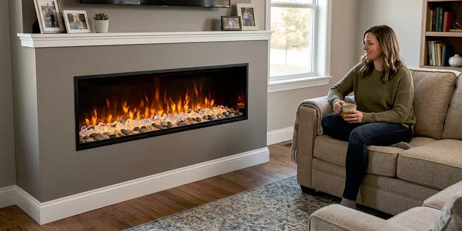 Electric Fireplace With Crystal and Pebble Embers Upper Darby